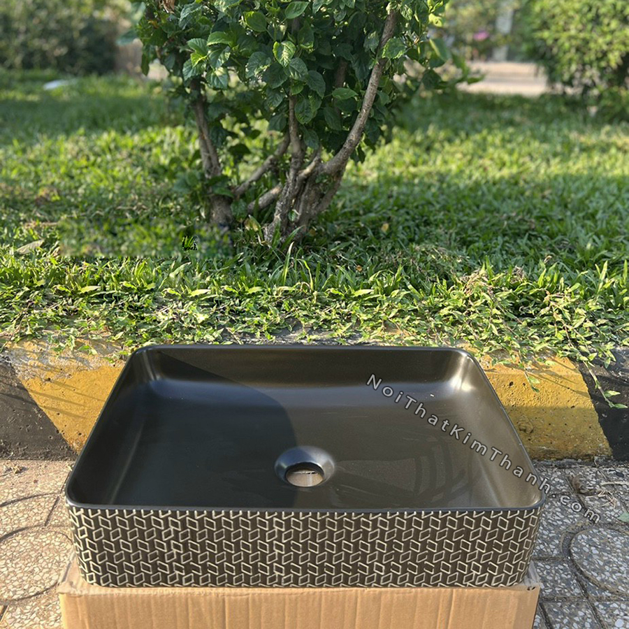 Lavabo đặt bàn màu đen có hoa văn - LB97