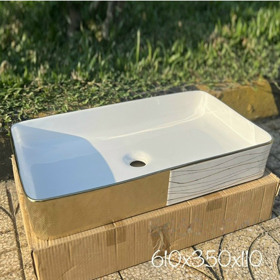 Lavabo đặt bàn chữ nhật hoa văn - LB108