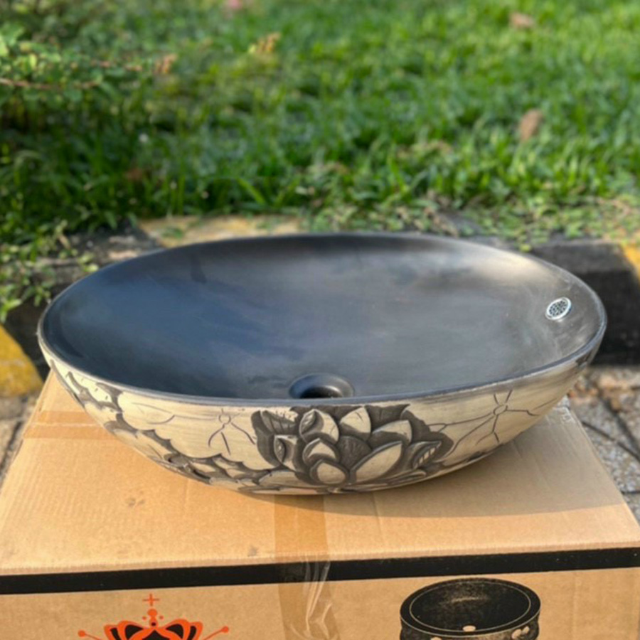 Lavabo đất nung họa tiết lá - LB144
