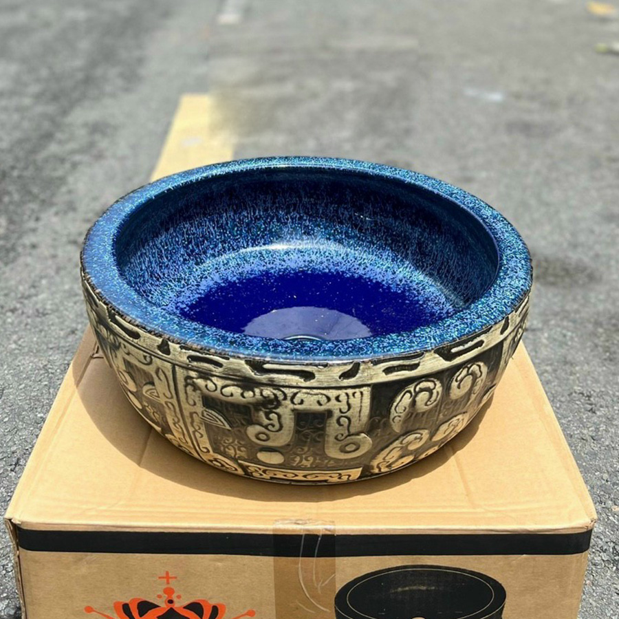 Lavabo đất nung màu xanh - LB150