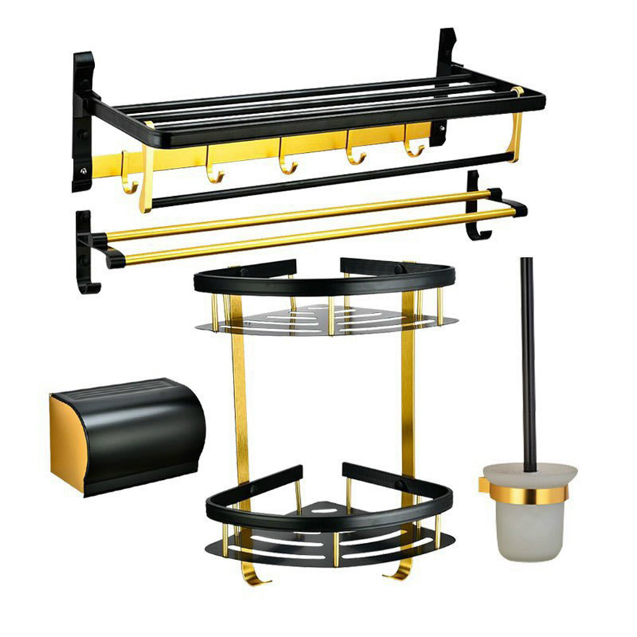 Combo 6 món màu vàng đen phụ kiện nhà tắm  - D586