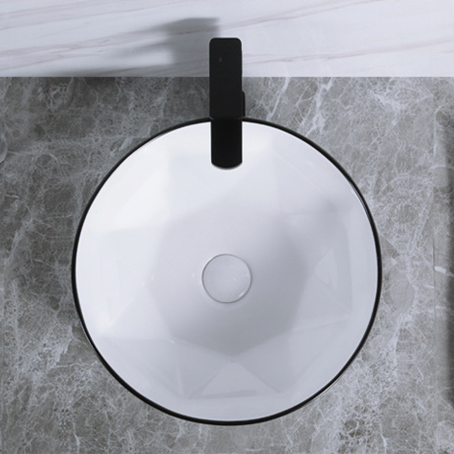 Lavabo tròn viền đen đáy kim cương - LB178