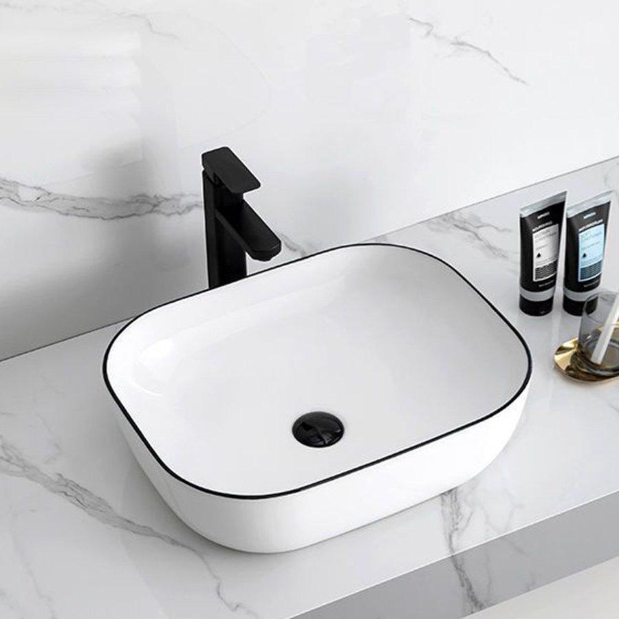 Lavabo vuông bầu viền đen - LB179