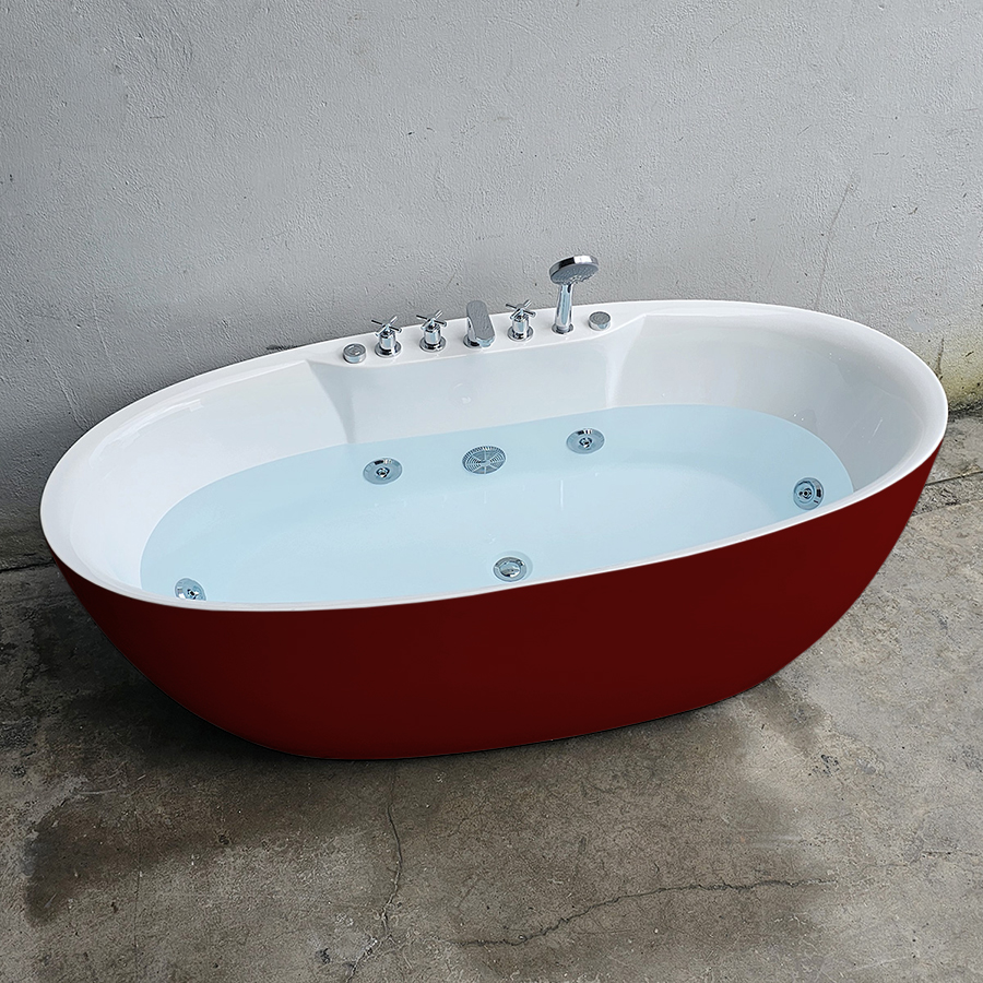 Bồn tắm oval màu đỏ bordeaux massage sen vòi - BT1357