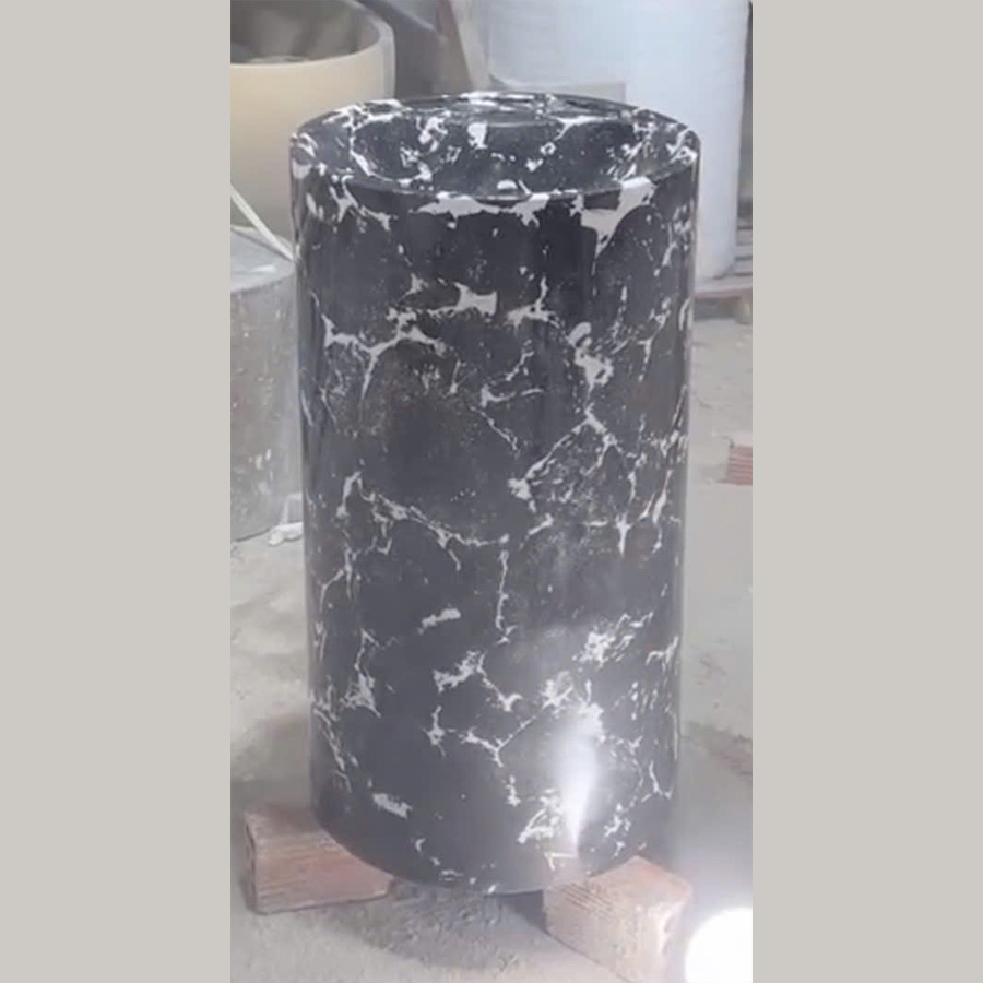 Lavabo trụ đá terrazzo đen vân trắng - LB203