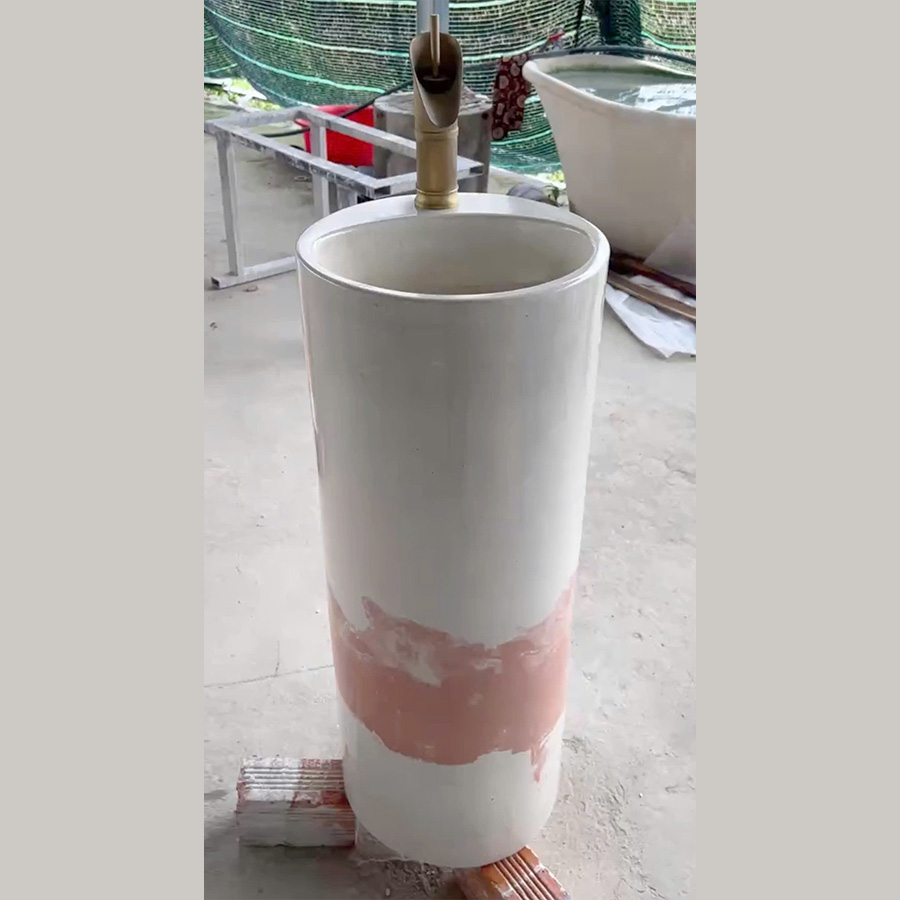 Lavabo trụ đá terrazzo trắng loang đỏ - LB206 Lavabo trụ đá terrazzo trắng loang đỏ - LB206