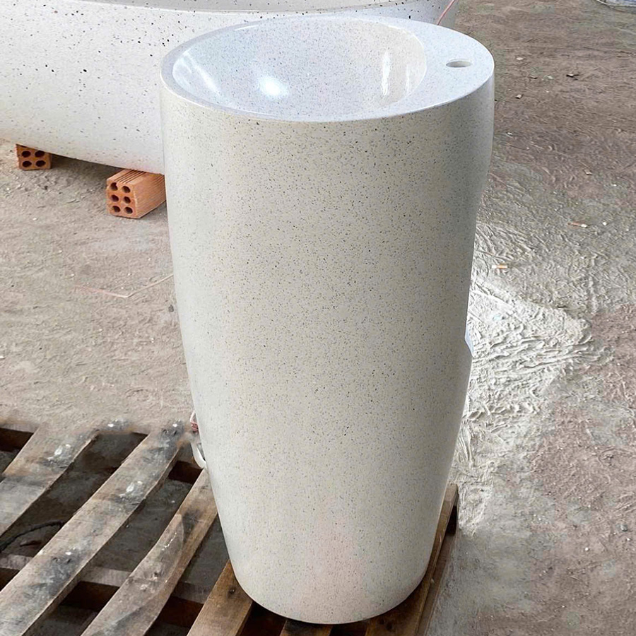 Lavabo trụ đá terrazzo trắng hạt - LB210