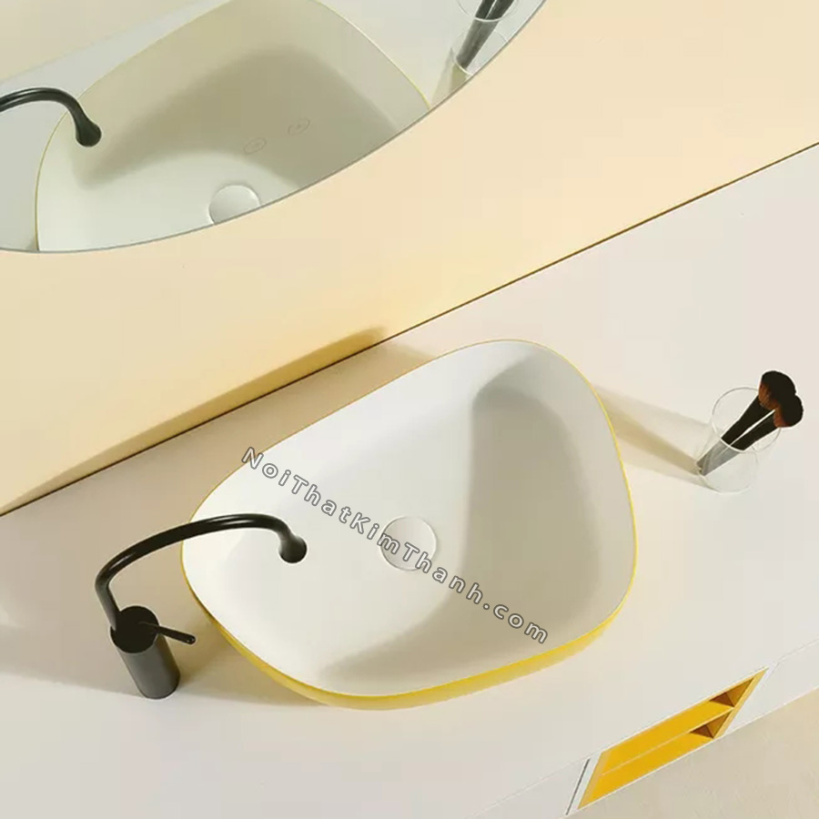 lavabo dat ban hinh tu giac mau vang chanh lb146 1