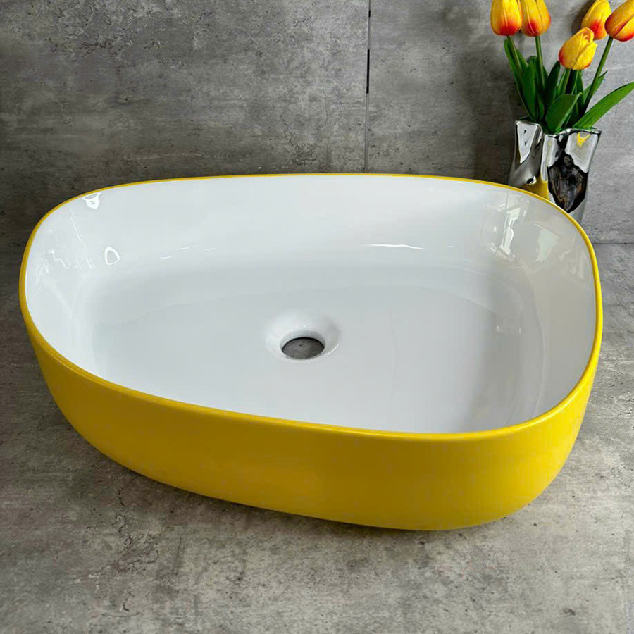 lavabo dat ban hinh tu giac mau vang chanh lb146 278